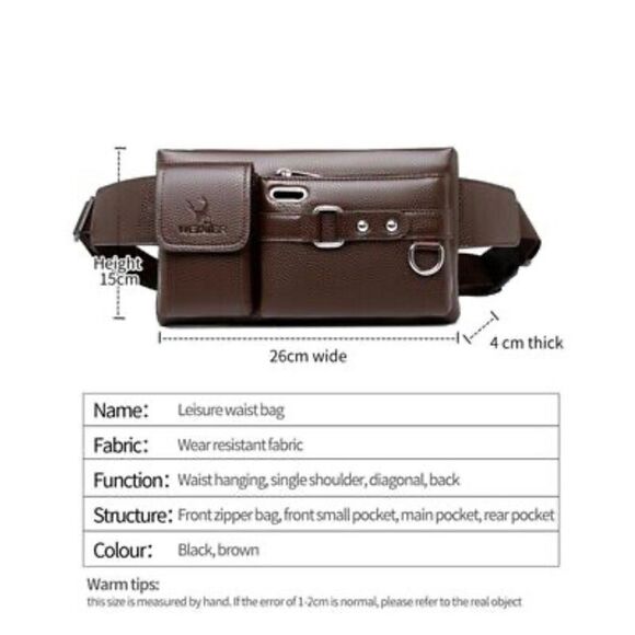 Weixier Bag Unisex Single Shoulder Multi-function Sling Brown New - Picture 3 of 12